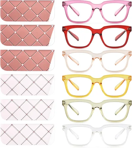 Miniatura 14 de Paquete de 6 lentes de lectura de moda para mujeres y hombres, bloqueo de luz azul, lectores cuadrados de gran tamaño con bisagra de resorte Paquete