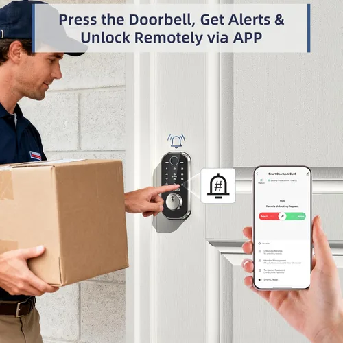Miniatura 3 de Cerradura de puerta con huellas dactilares para puerta principal incorporada Wi-Fi OKIBB, cerradura inteligente de entrada sin llave con APP