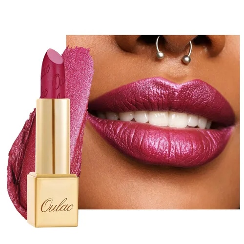 Miniatura 30 de Oulac Lápiz labial rojo, regalos de Navidad para mujeres, fórmula hidratante ligera con brillo 3D metálico, color de labios de alto impacto, Bomba