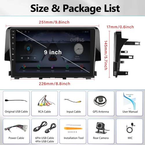 Miniatura 8 de Radio estéreo de coche 4G+64G Android 15 para Honda Civic 2016 2017 2018 2019 2020 2021,1280 * 720 HD pantalla táctil radio de coche con navegación