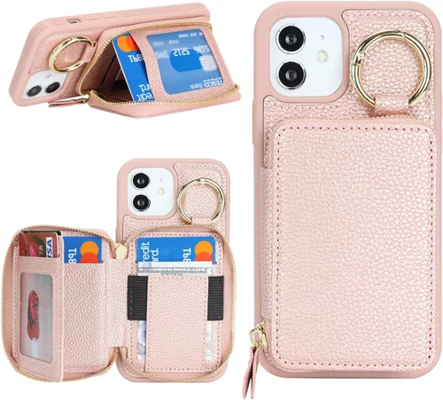 Miniatura 44 de Funda compatible con iPhone Air Wallet con tarjetero para iPhone Air, funda con cremallera y ranura para mujer, 5G de 6.5 pulgadas, color oro rosa