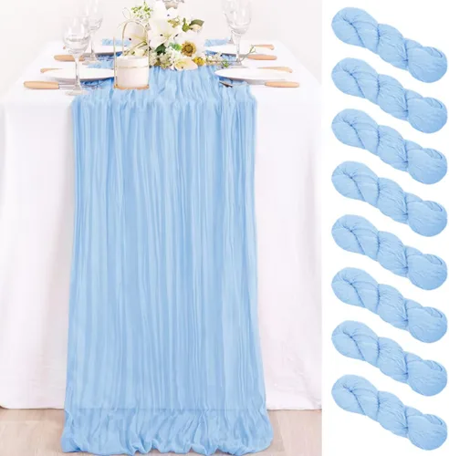 Miniatura 59 de MLMC Camino de mesa azul claro, camino de mesa de estopilla color bebé azul, 10 pies, decoración para baby shower, rústico, gasa, estopilla, centro