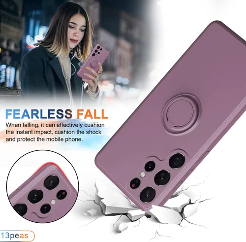 Miniatura 6 de Funda compatible con Samsung Galaxy S22 Ultra (5G 2022 lanzado), silicona con anillo giratorio de 360°, soporte magnético para automóvil, funda
