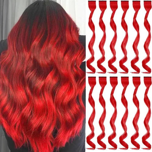 Miniatura 12 de 12 extensiones de cabello verde con clip, extensiones rizadas y onduladas de color para niños y niñas, extensiones sintéticas con reflejos