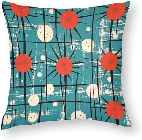 Miniatura 2 de Paquete de 2 fundas de almohada abstractas Art Deco para sala de estar, fundas de almohada retro de mediados de siglo con patrón atómico para sofá