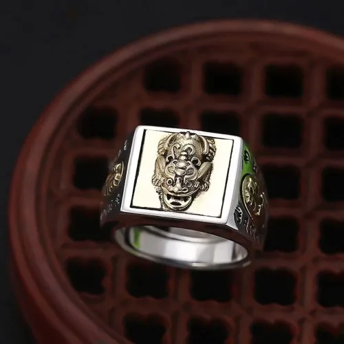 Miniatura 3 de JUNTEN Anillo de plata de ley 925 Feng Shui PIXIU para hombre, ajustable, abierto