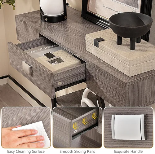 Miniatura 5 de LDAILY Mesa de entrada pequeña, mesa de sofá de 3 niveles con cajón de almacenamiento y estantes, mesa estrecha detrás del sofá, mesa consola
