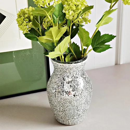Miniatura 7 de Florero decorativo para flores, cristal agrietado hecho a mano, ramo único para centros de mesa, sala de estar, dormitorio, estanterías (plateado)