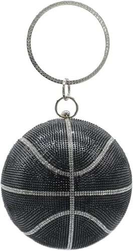 Miniatura 7 de UMREN Bolso cruzado con forma de baloncesto para mujer, con diamantes de imitación, bola redonda de cristal, bolso de mano para fiesta de boda