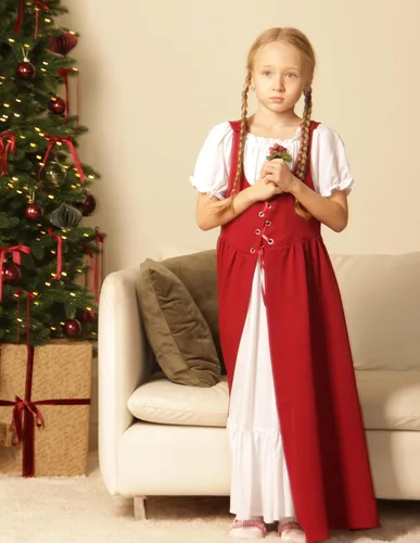 Miniatura 7 de Scarlet Darkness Vestido renacentista para niñas, disfraz de princesa medieval de dos piezas, 7-14 años