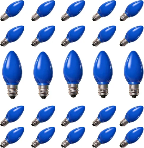 Miniatura 13 de Oviejo Paquete de 25 bombillas de repuesto C7 para luces navideñas, bombillas LED verdes C7 para luces de cadena navideñas, bombillas vintage C7 E12
