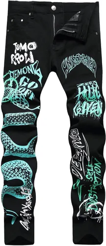 Miniatura 153 de Baylvn - Pantalones de mezclilla entallados y estampados para hombre con corte recto