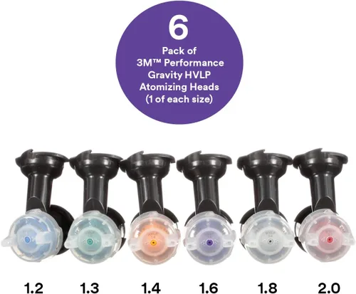 Miniatura 2 de 3M Performance Gravity HVLP Kit variado de cabezales atomizadores, 26730, tamaños 1.2, 1.3, 1.4, 1.6, 1.8, 2.0, para usar pistola pulverizadora