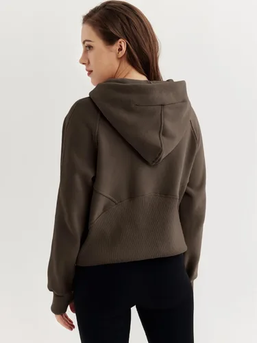 Miniatura 4 de WYNNQUE Sudaderas cortas con capucha y cremallera para mujer, sudadera con cremallera completa, suéter de invierno con bolsillo