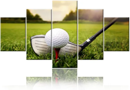 Miniatura 36 de Piezas de golf para decoración de pared, pinturas en blanco y negro, arte de pared para sala de estar, golf, deportes, obras de arte de 5 piezas