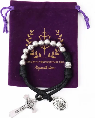 Miniatura 3 de Pulsera de oración de paracord militar fuerte de una década de Nazareth Store, cuentas plateadas, medalla de San José y cruz de San Benito
