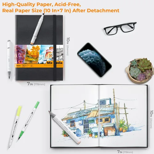 Miniatura 2 de Ohuhu Mix Media Pad - Cuaderno de bocetos de arte mixto de 10 x 7.4 pulgadas, papel pesado de 120 lb/200 g/m², 78 hojas/156 páginas, almohadilla