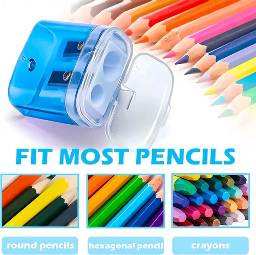 Miniatura 4 de Sacapuntas con tapa, sacapuntas de mano de doble agujero, sacapuntas portátil para niños, adultos, estudiantes, clase escolar, oficina en casa