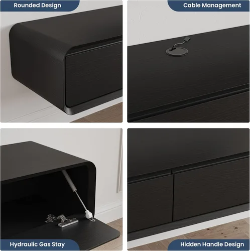 Miniatura 4 de POVISON - Soporte de TV flotante minimalista totalmente ensamblado, moderno centro de entretenimiento montado en la pared con 3 puertas abatibles