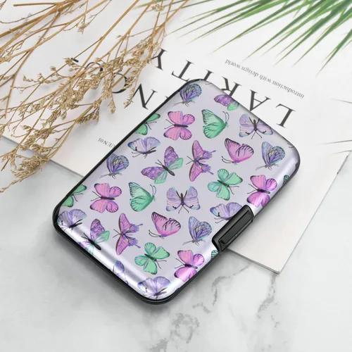 Miniatura 77 de ELFISH Mini cartera de aluminio RFID para tarjetas de crédito, funda de identificación de metal para hombres y mujeres, Happy Flower, Cartera Rfid