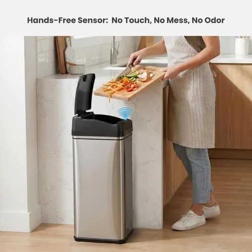 Miniatura 4 de iTouchless - Bote de basura de 13 galones con sensor a prueba de mascotas con filtro de olor AbsorbX, de acero inoxidable, con tapa que evita que