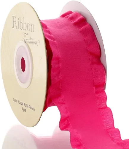 Miniatura 3 de Cinta de satén de 1.5 pulgadas con borde de doble volante, color rosa, 3 yardas para lazos para el cabello y costura