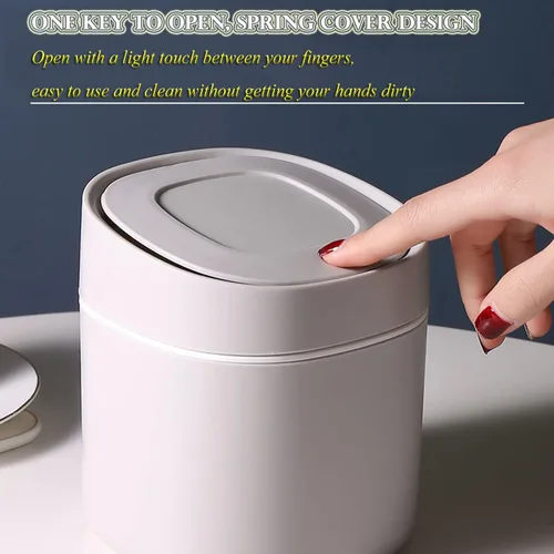 Miniatura 3 de LTWQLing - Bote de basura pequeño de plástico con tapa - Papelera emergente de 2 L para tocador de baño, escritorio, mesa o mesa auxiliar - Para