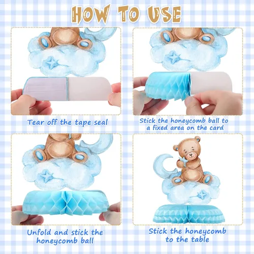 Miniatura 4 de 9 piezas de centro de mesa de oso para baby shower para niños, decoración de fiesta de niños, recortes de globos de oso pequeño, decoración de mesa