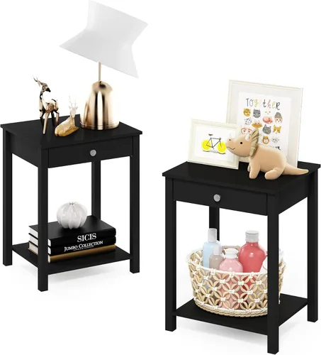 Miniatura 12 de Furinno Classic - Mesa auxiliar con cajón, paquete de 1 unidad, americano