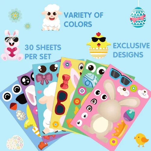 Miniatura 4 de Joy Bang 30 hojas de calcomanías de Pascua para niños, manualidades de Pascua, juegos, actividades, haz tu propio huevo de Pascua, calcomanías