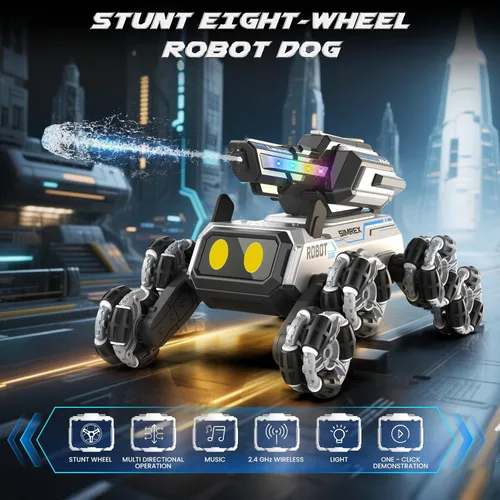 Miniatura 2 de SIMREX Robot Perro RC Coche de Acrobacias Juguetes - Control remoto con detección de gestos con ruedas Mecanum, ojos LED, 3 efectos de sonido