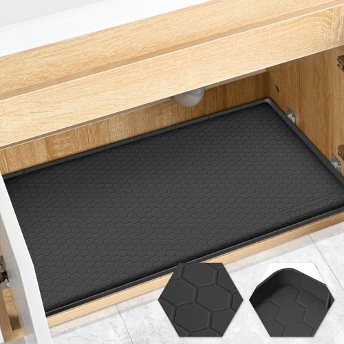Miniatura 14 de Tapete impermeable para debajo del fregadero de 22 x 19 pulgadas, forro de silicona para gabinete, protector de goma para cocina y baño, mantiene