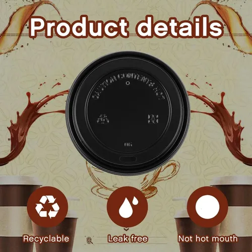 Miniatura 4 de Eaasty Paquete de 500 tapas desechables para tazas de café de 3.543 in, tapas planas negras calientes para tazas de papel de 10, 12, 16, 20 onzas, a