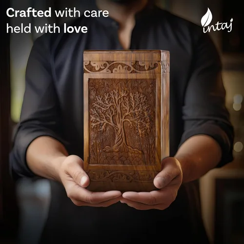 Miniatura 5 de Urna de cremación de madera tallada a mano para cenizas humanas, diseño de árbol de la vida, capacidad de 250 libras, adecuada para hombres y Árbol