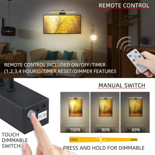 Miniatura 2 de Luz para Cuadros, Luces de Arte a Batería para Pared, Luz Inalámbrica con Control Remoto para Pinturas con Temporizador y Regulable, Iluminación