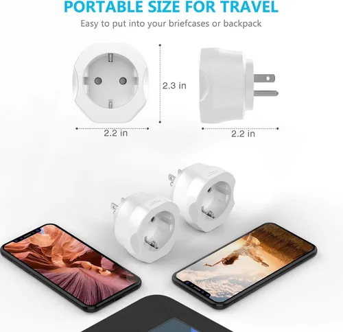 Miniatura 3 de 1 paquete de adaptador de enchufe europeo a estadounidense, adaptador VINTAR UE a EE.UU., convertidor de viaje de Europa a Estados Unidos