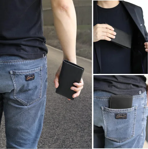 Miniatura 6 de NopoWalli - Cartera de cuero genuino para hombre Negro - Piel auténtica