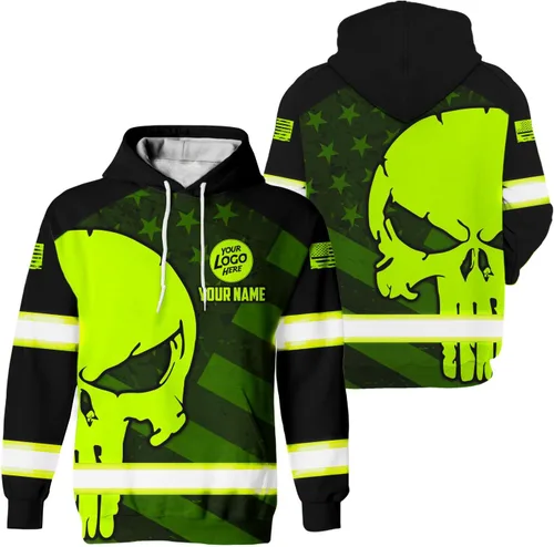 Miniatura 28 de Maddly Ropa de trabajo de seguridad con calavera de alta visibilidad con la bandera de EE. UU., nombre personalizado para trabajadores, corredores