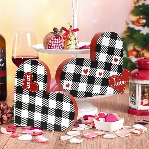 Miniatura 3 de 2 piezas de letrero de amor de madera para el día de San Valentín en forma de corazón, decoración de bandeja de San Valentín, centro de mesa