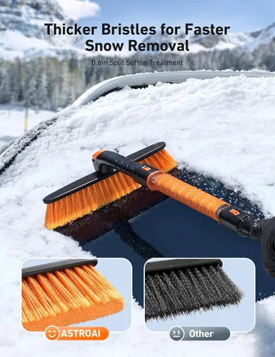 Miniatura 4 de AstroAI Raspadores de hielo de 39.37" para parabrisas de automóvil y cepillo de nieve con agarre de espuma y cabezal de cepillo giratorio de 360°