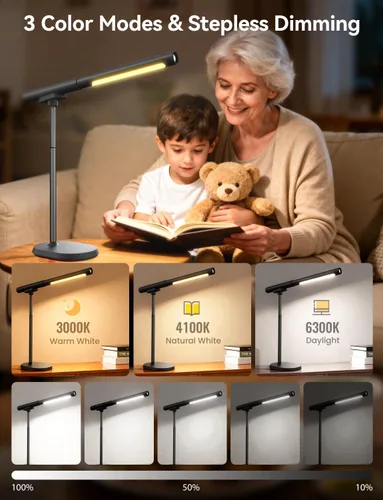 Miniatura 6 de Lámpara de escritorio recargable, lámpara de mesa magnética ajustable con tubo de luz cilíndrico extraíble para estudio y dormitorio, control táctil