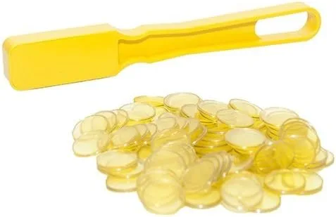 SmallToys Varita magnética de bingo con 100 chips magnéticos de plástico de tamaño de 3/4 pulgadas, la varita amarilla es de 7.5 pulgadas de tamaño