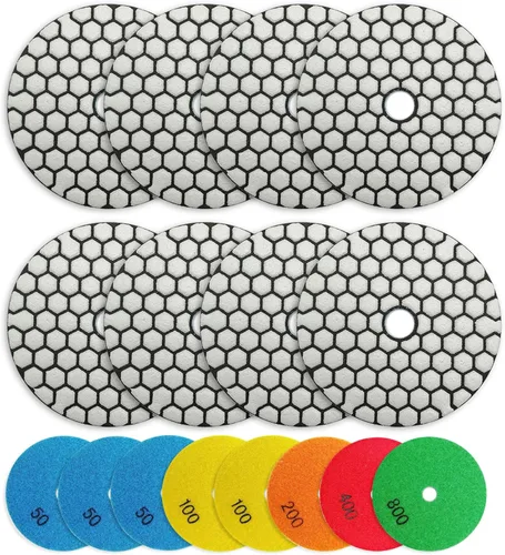 Juego de almohadillas de pulido de diamante seco de 4 pulgadas, grano 50x3/100x2/200/400/800, kit de almohadillas de pulido en seco, 8 piezas para