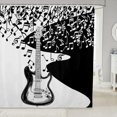Miniatura 12 de Cortina de ducha de guitarra roja, cortina de baño de música Hip Pop, decoración de baño para niños y niñas, cortina de baño de guitarra de moda