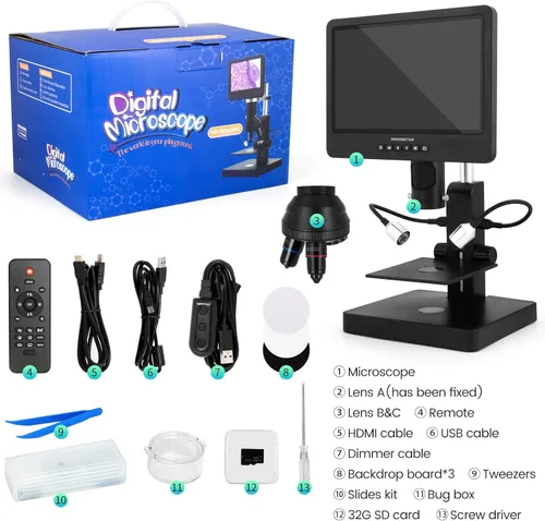 Miniatura 8 de Andonstar AD249S-P Microscopio digital HDMI de 10.1 pulgadas, grabación de video UHD de 4000 x 3 lentes 2160P, kit de microscopio biológico