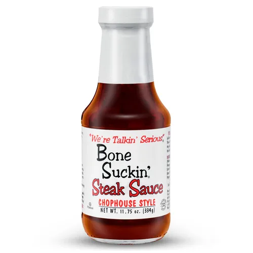 Bone Suckin' Salsa de carne, para filetes, hamburguesas, pastel de carne, chuletas de cerdo y pollo, sabor picante, sabroso, ahumado ligero con