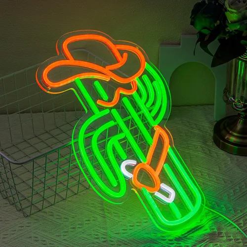 Miniatura 2 de Letrero de neón de cactus, luz de neón de sombrero de vaquero para decoración de pared, letrero de neón LED de vaquero, luz de neón LED colorida
