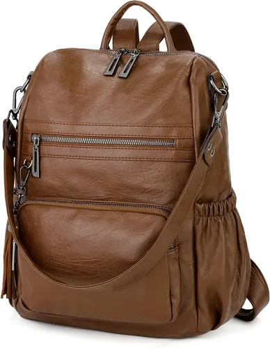 Miniatura 5 de UTO Mochila de cuero vegano para mujer, diseño de moda, convertible con borla, para viajes, con borla