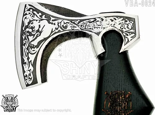 Miniatura 4 de Hacha de camping Tomahawk Hacha barbuda vikinga hecha a mano con mango de madera de fresno, regalos vikingos para hombres con funda de cuero