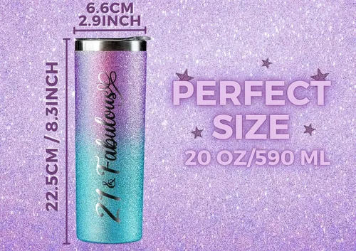 Miniatura 4 de Onebttl Regalos de cumpleaños número 21 para mujeres, niñas, ella, 21 y fabuloso, vaso aislado de acero inoxidable con purpurina de 20 onzas / 20.0